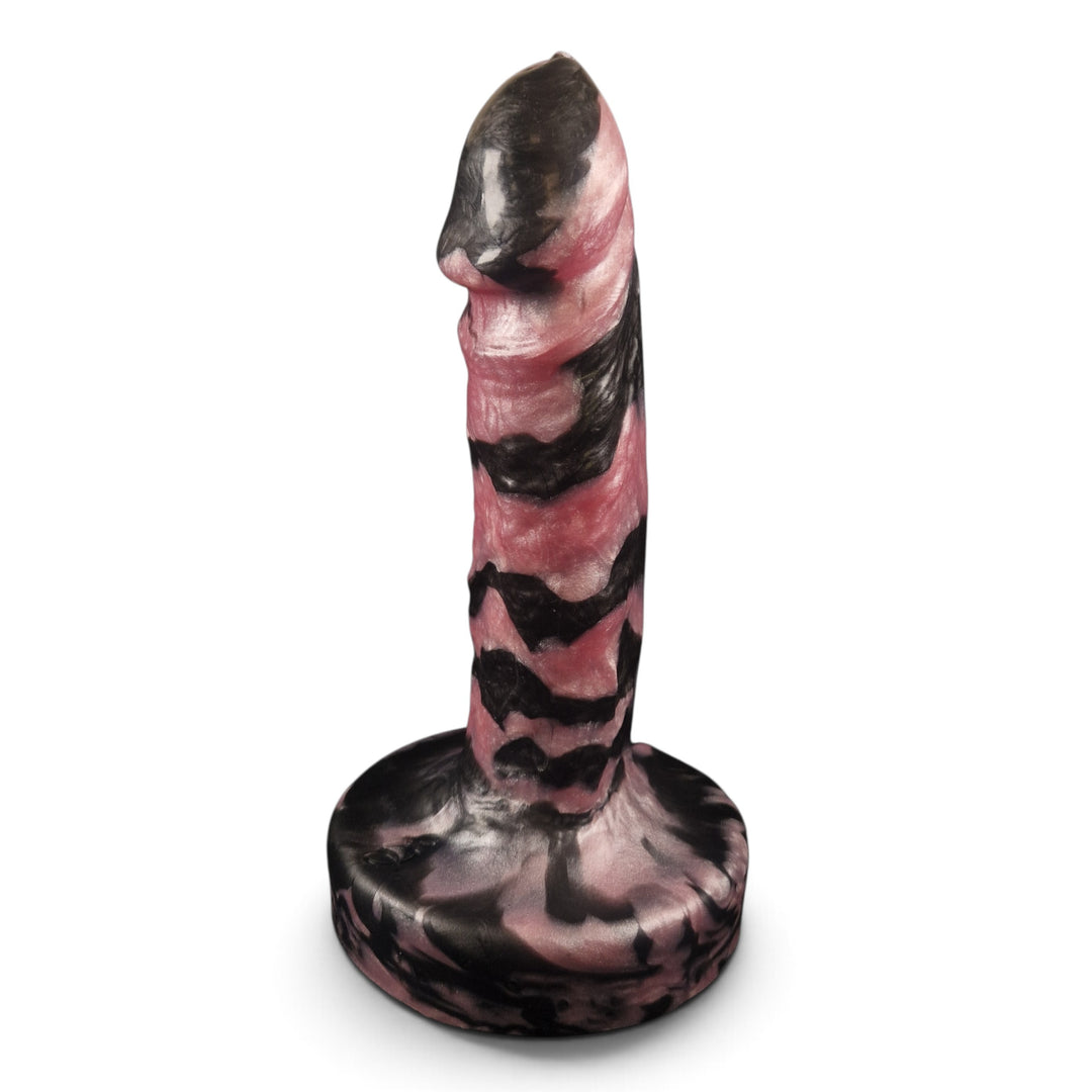 GR13 - Dee Realistic Curved Strap-On Dildo - Medium Firmness - Size Large 8"- Colour Pink Pearl & Black Star Marble