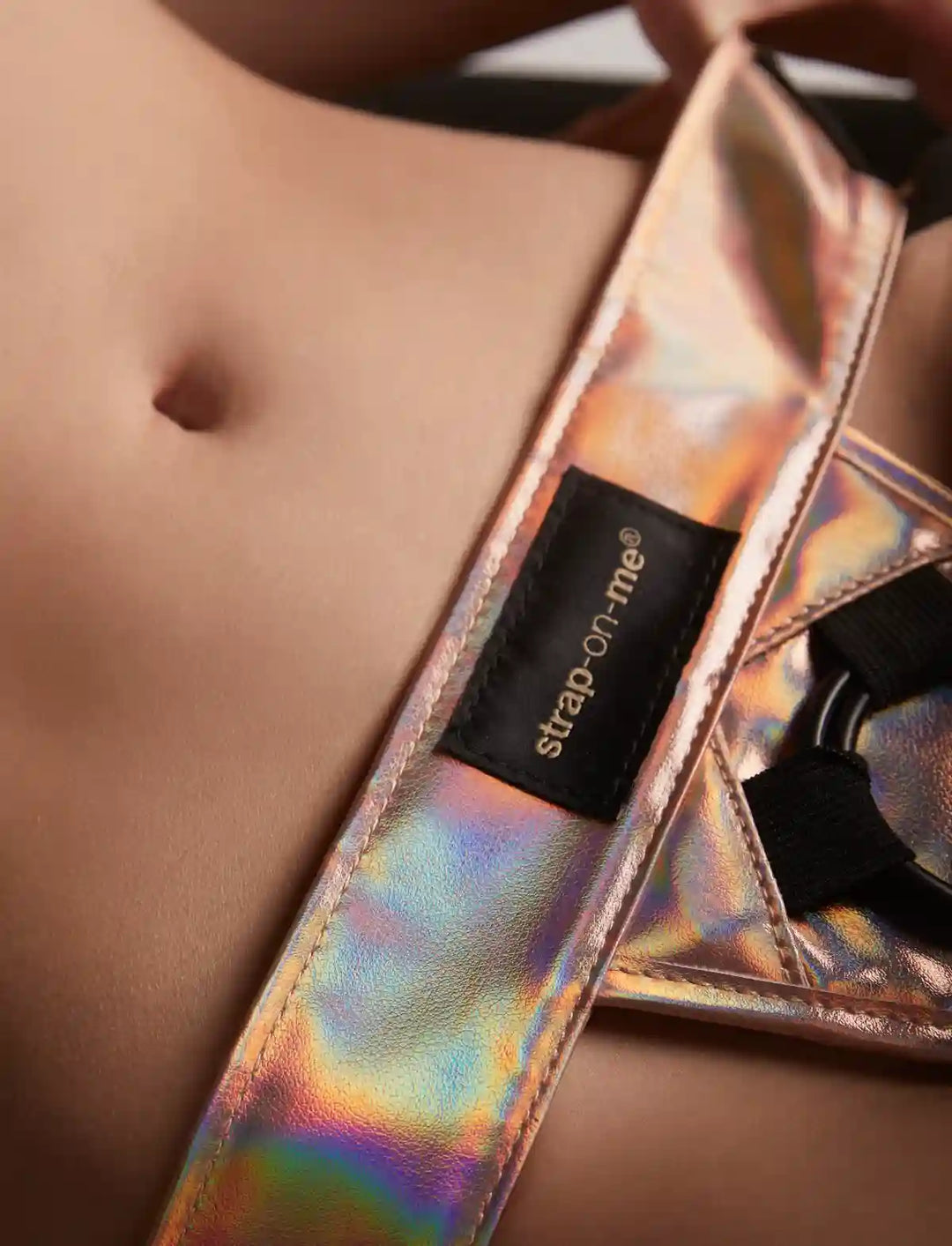 Strap-On-Me Curious Faux Leather Harness - Holographic Rose Gold