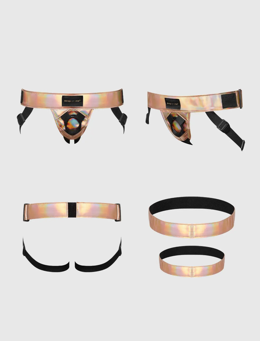 Strap-On-Me Curious Faux Leather Harness - Holographic Rose Gold