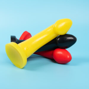 Medium Ambit in Standard colour Yellow, Black and Red silicone dildo