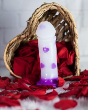 Godemiche Silicone Dildo Adam Purple Heart Valentines Limited Edition White Fluff Red Rose Petals