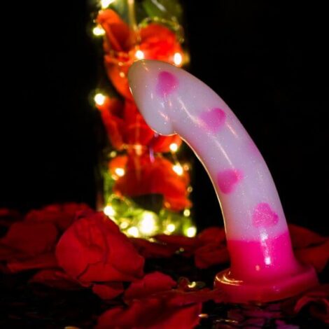 Godemiche SIlicone Dildo Ambit-Pink Hearts For Valentines Limited Edition Black Rose Bottle Lights