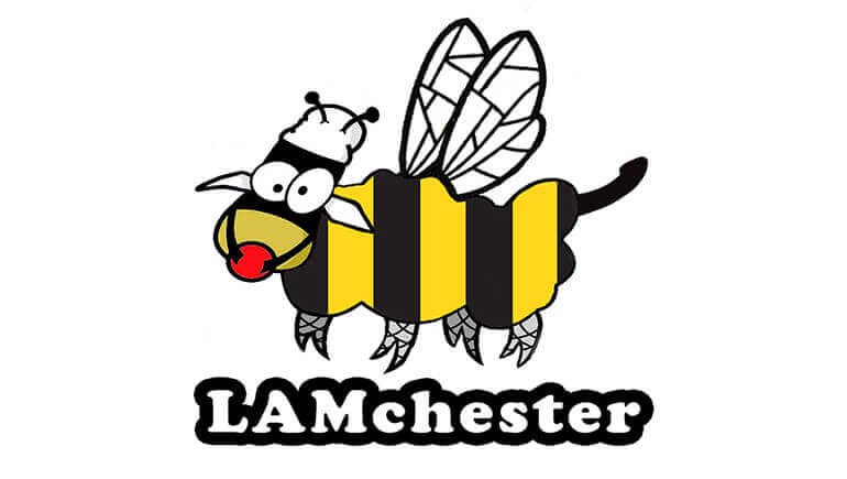 LAMchester fetish market logo of a cartoon drawing of a bee with a cows head
