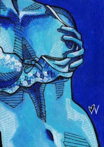 blue canvas painting of female nude