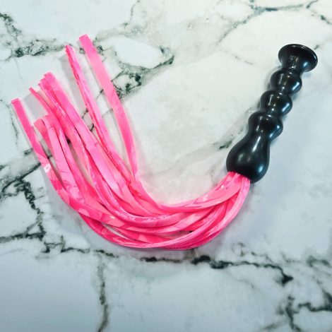 Godmeiche Black Resin Flogger Handle Pink Silicone Falls