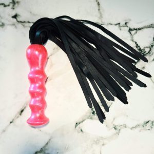 Godmeiche Pink Resin Flogger Handle Black Leather Falls