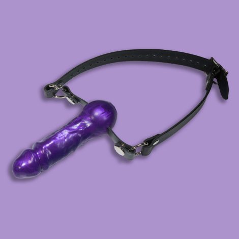 Purple Godemiche Silicone Penis Gag part of Godemiche Silicone ball gags range